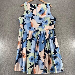 Calvin Klein Dress Women 20W Plus Blue Multi Floral Sweetheart Garden Party Knee